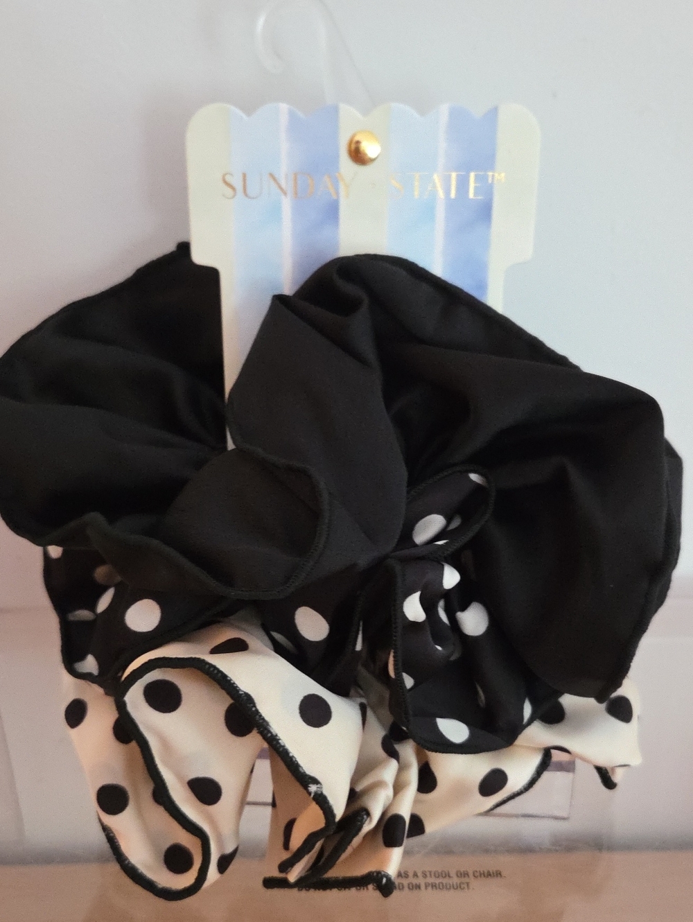 Sunday State Black & Cream Polka Dot Scrunchie Duo, 3 Pack NWT